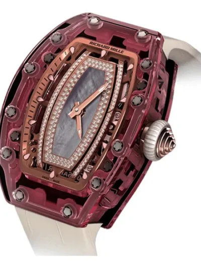 Richard Mille Rm 07-02 Pink Lady Sapphire Smokey Mother Of Pearl With Diamond-Set Dial Red Gold White Rubber Straps Ladies Watch
