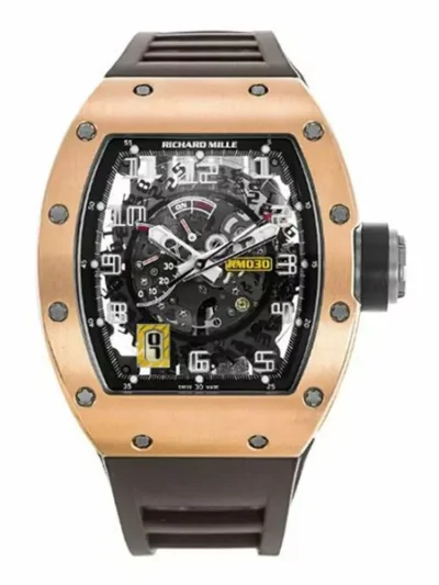 Richard Mille RM 030 RG Skeleton Automatic 50mm X 42.7mm Rose Gold Black Rubber Straps Men’s Watch