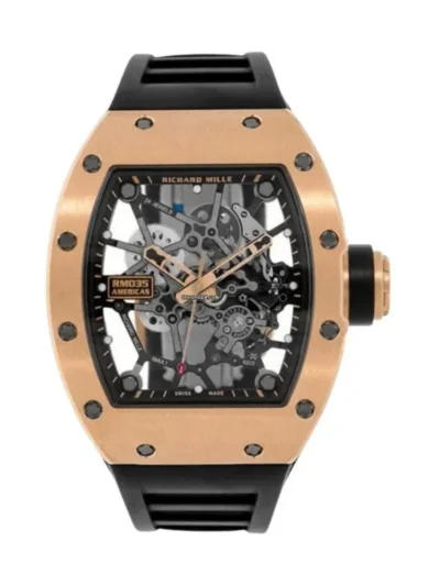 Richard Mille Rm 035 Americas Toro Skeleton 48Mm X 39.7Mm 18K Rose Gold Black Rubber Straps Men’S Watch