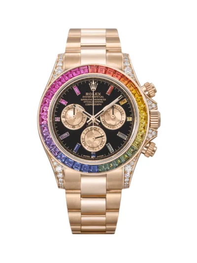 Rolex Daytona 116598RBOW Rainbow Yellow Gold Sapphire Bezel Black Dial
