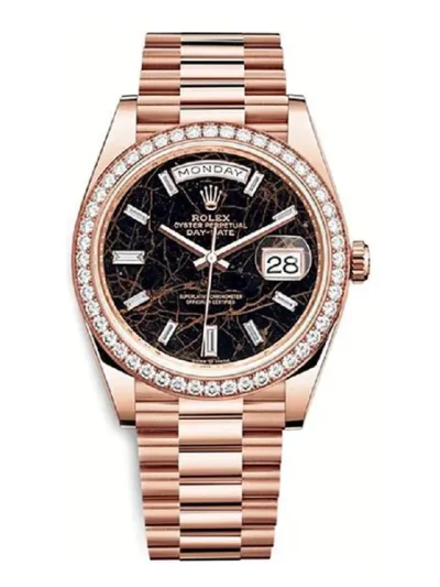 Rolex Day-Date 228345RBR-0016 Rose Gold Eisenkiesel Diamond Dial & Diamond Bezel 40mm