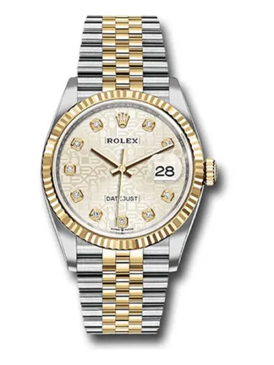 Rolex Datejust 126233 SJDJ Silver Diamond Dial Fluted Yellow Gold Bezel 36Mm Steel And Yellow Gold Ladies’ Watch