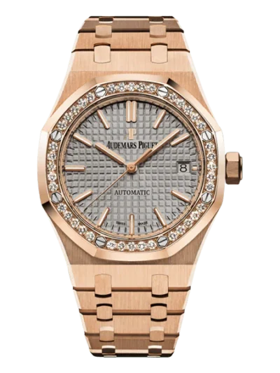 Audemars Piguet Royal Oak 15451OR.ZZ.1256OR.02 Grey Index Dial 37Mm 18K Rose Gold Ladies Watch