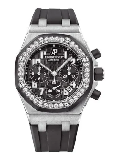 Audemars Piguet Royal Oak Offshore Chronograph 26048Sk.Zz.D002Ca.01 Black Dial Gem-Set Bezel 37Mm Stainless Steel Ladies Watch