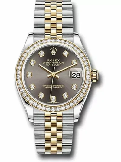 Rolex Datejust 278383Rbr Dkgdj Dark Grey Diamond Dial 31Mm Diamond-Set Bezel 18K Yellow Gold