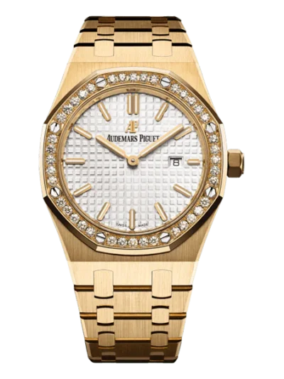 Audemars Piguet Royal Oak 67651Ba.Zz.1261Ba.01 Silver Index Dial 33Mm 18K Yellow Gold Ladies Watch