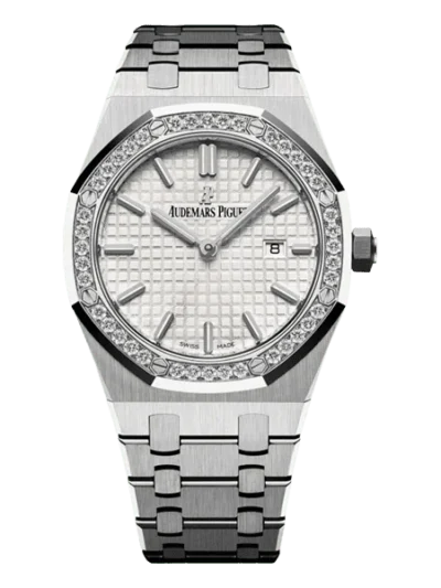 Audemars Piguet Royal Oak 67651ST.ZZ.1261ST.01 Silvery White Dial Diamond-Set Bezel 33Mm Stainless Steel Ladies Watch