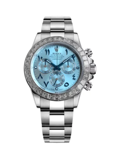 Rolex Oyster Perpetual Cosmograph Daytona 116576TBR-0005 Platinum Arabic Baguette Bezel Ice Blue Dial
