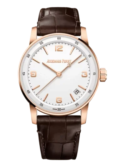 Audemars Piguet Code 11.59 15210Or.Oo.A099Cr.01 White Arabic Numerals Dial 41Mm Rose Gold Brown Leather Straps Men’S Watch