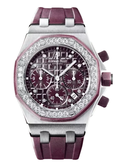 Audemars Piguet 26048Sk.Zz.D066Ca.01 Royal Oak Offshore Chronograph Purple Dial Gem-Set Bezel 37Mm Stainless Steel Ladies Watch